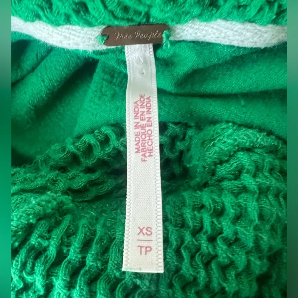 Free People Green Textured Kennedy Cropped Sweatshirt